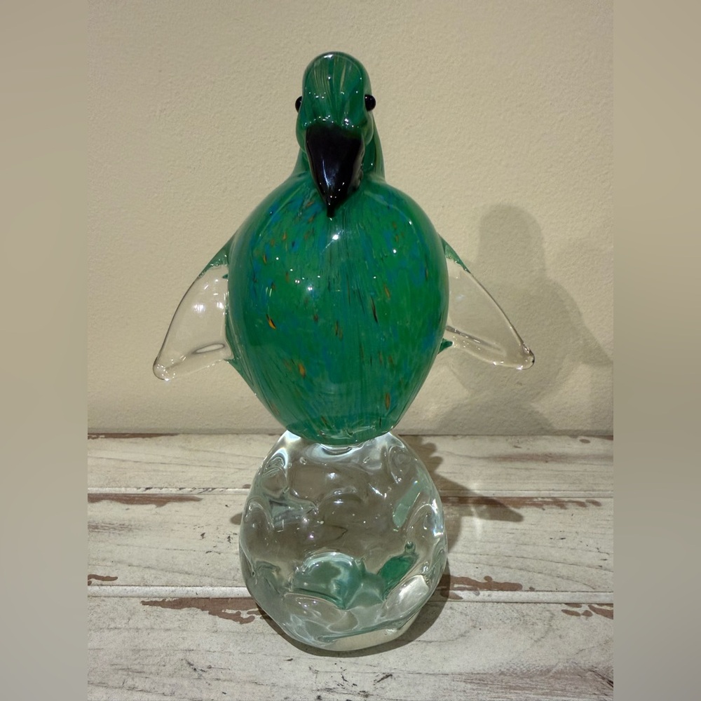 Vintage Murano Style Art Blown Glass Cockatiel Cockatoo Green Bird Figurine